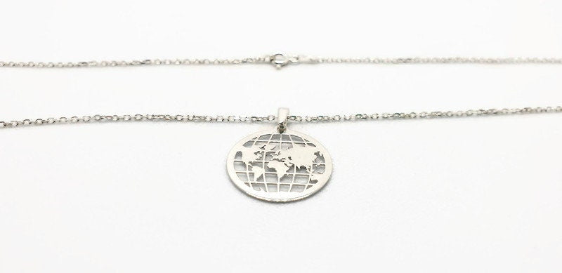 Sterling Silver Necklace – Globe Pendant Travel Jewelry With 925 Silver Chain