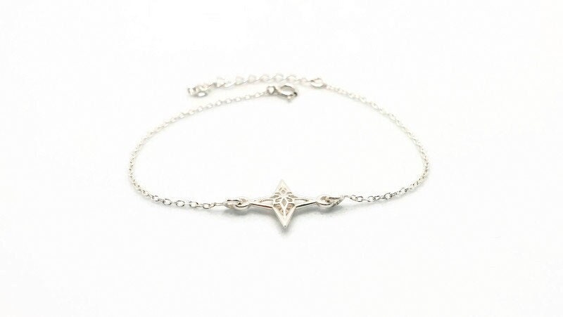 Sterling Silver Bracelet | Nautical Charm Bracelet with Compass Link Chain & Wind Rose Jewelry