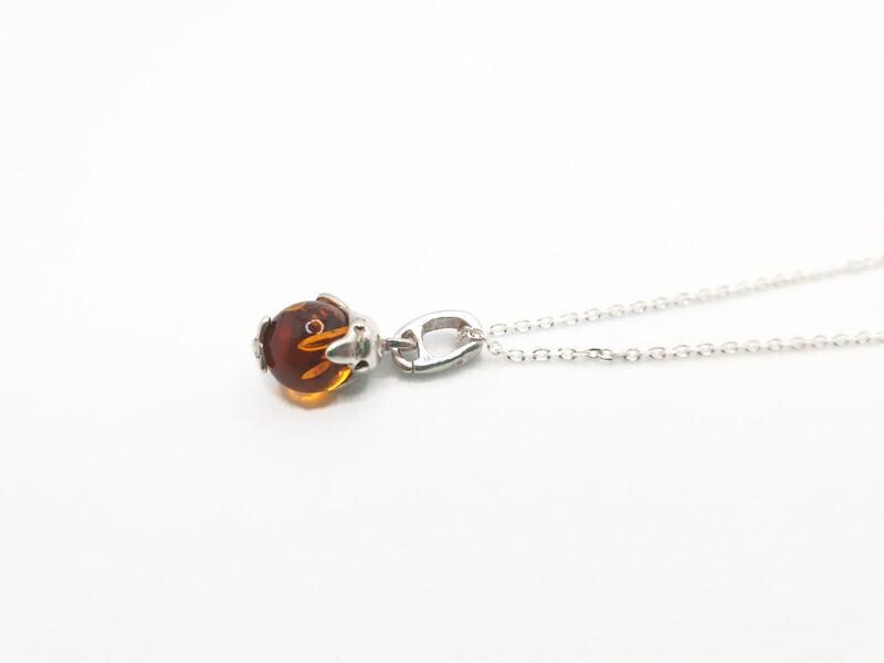 Amber Dolphin Pendant – Baltic Amber Jewelry with Honey Cognac Bead & Sterling Silver Necklace