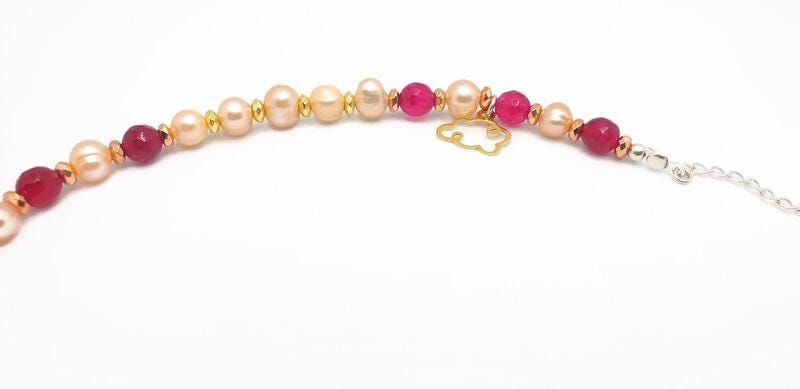 Pearl Chain Bracelet – Natural Gemstone Jewelry with Ruby Pink Agate & Sterling Silver