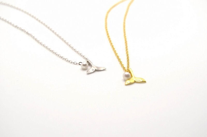Whale Tail Necklace – Sterling Silver Or Gold Plated Pearl Jewelry With Tiny Pendant
