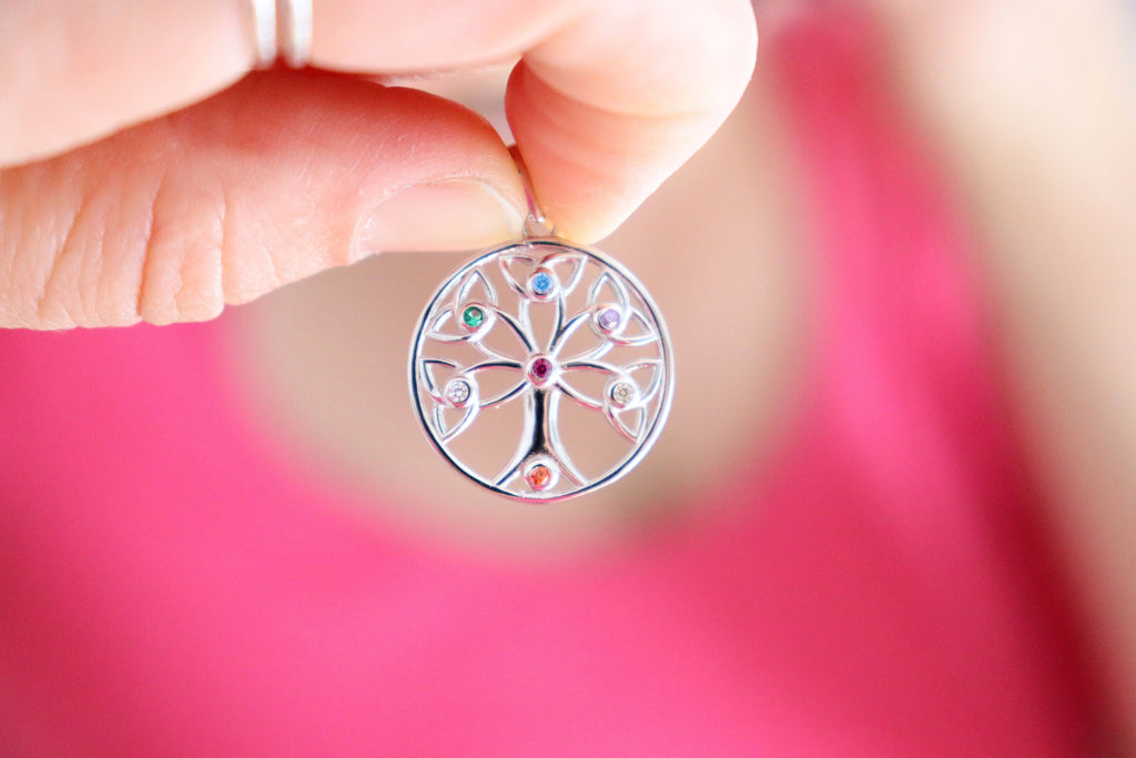 Sterling Silver Tree of Life Necklace: Colorful Enamel Chain, Cubic Zirconia Pendant