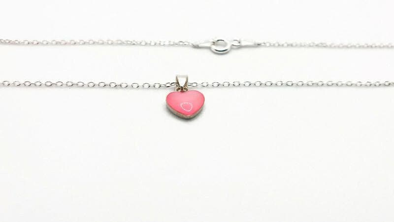Sterling Silver Enamel Pendant Necklace: Heart or Circle Charm