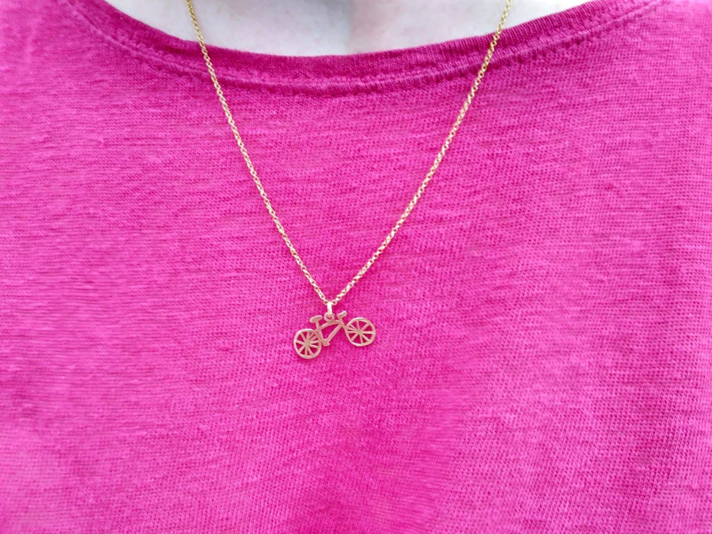 Gold Plated Bike Necklace – Minimalist Cycling Charm Pendant for Adventurers