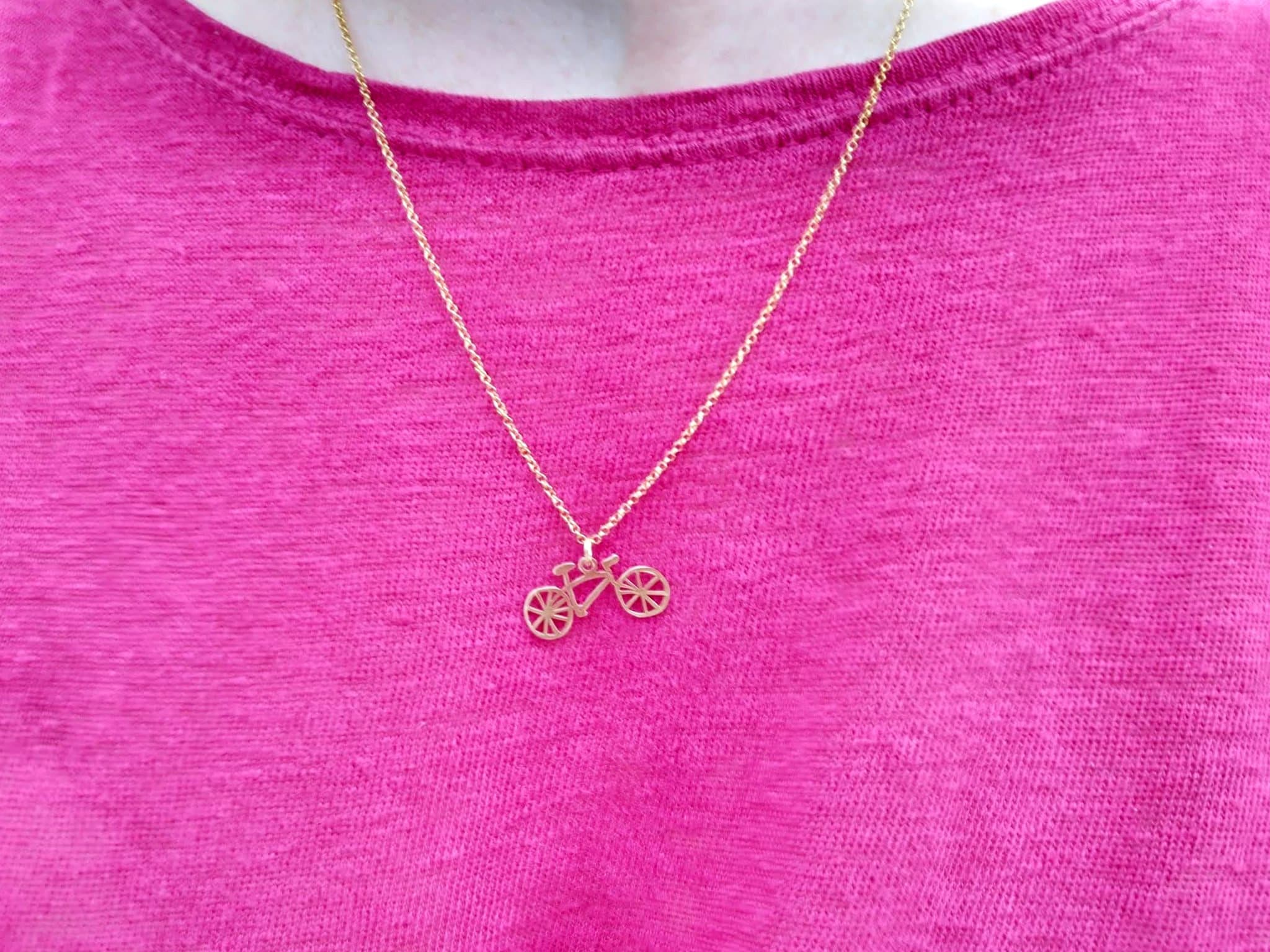 Gold Plated Bike Necklace – Minimalist Cycling Charm Pendant for Adventurers