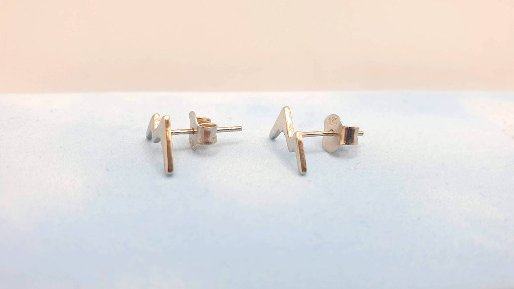 Sterling Silver Mountain Earrings – Minimalist Studs with 925 Silver Backs