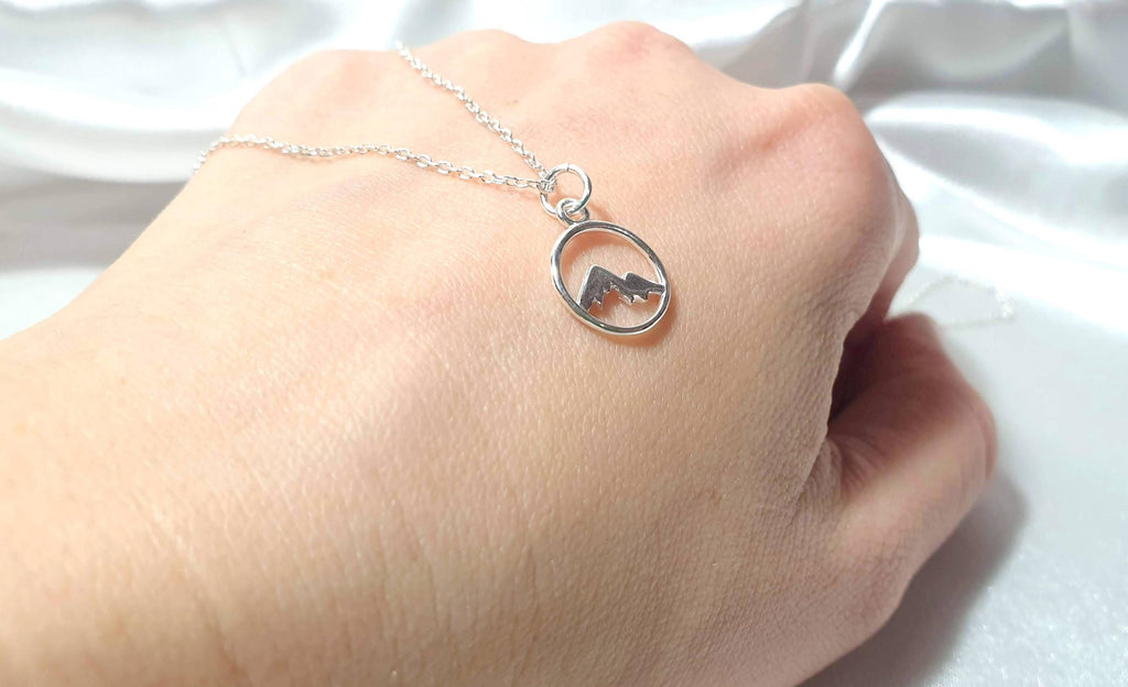 Mountain Necklace Silver - Minimalist Mountain Jewelry Pendant on Cable Chain