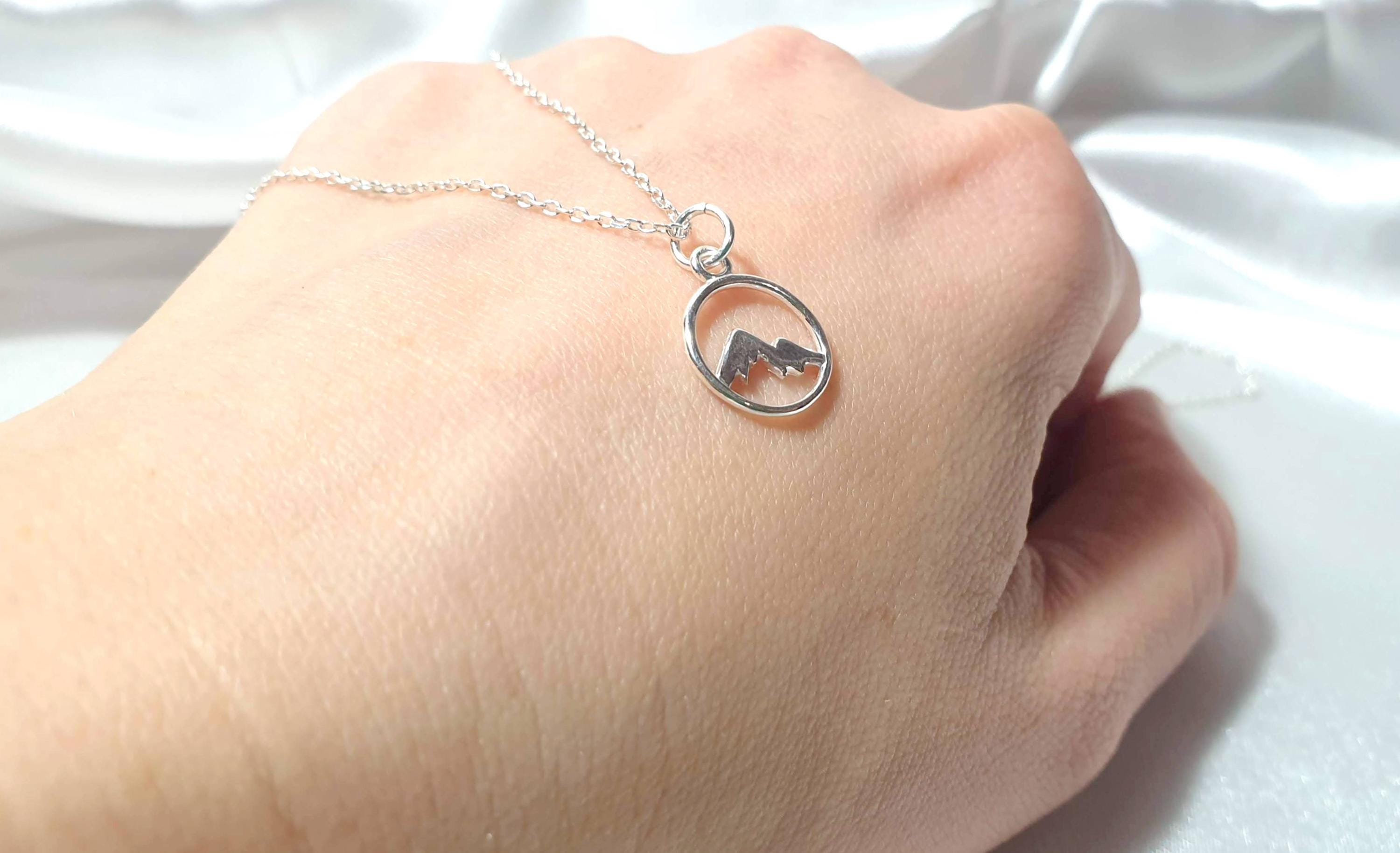 Mountain Necklace Silver - Minimalist Mountain Jewelry Pendant on Cable Chain
