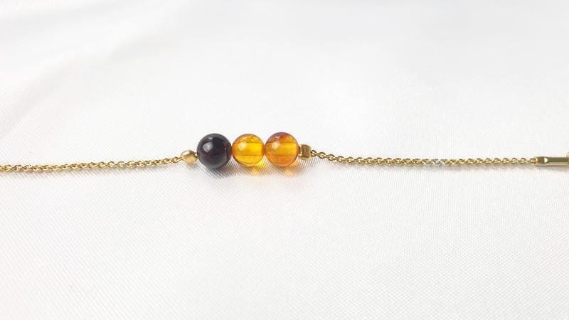 Baltic Amber Bracelet – Multicolor Cube & Ball Beads | Gold Plated Silver Link