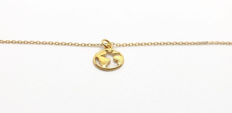 Gold Plated World Necklace - Minimalist Globe Necklace With 18K Silver Chain