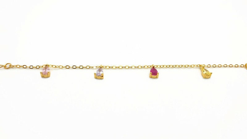 Gold Plated Bracelet – 18K Silver Chain With Multicolor Cubic Zirconia Charms