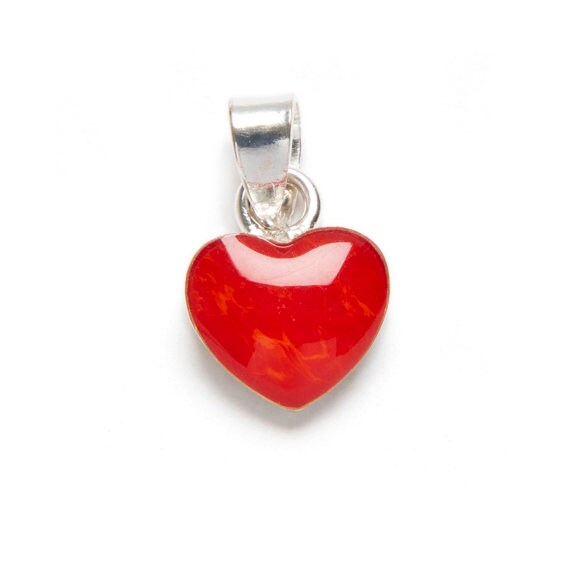 Romantic Heart Enamel Red Pendant Necklace in Sterling Silver, Love Friendship Heart Pendant, Silver Jewelry