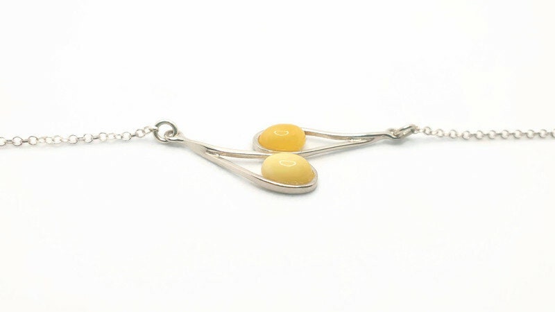 Baltic Amber Necklace – Sterling Silver, Oval Cut Pendant, Honey & Milky Yolk