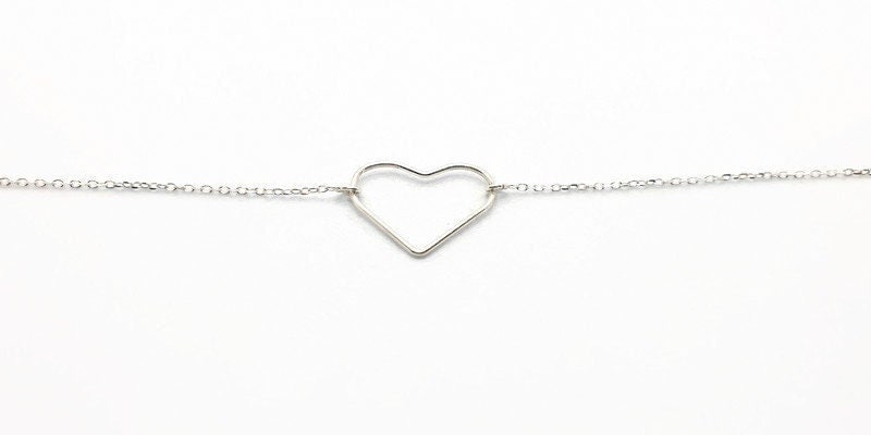 Heart Geometric Minimalist Bracelet, Sterling Silver Charm Chain Link Bracelet, Minimalistic Jewelry