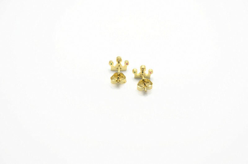 Gold Plated Crown Earrings: Cubic Zirconia Studs