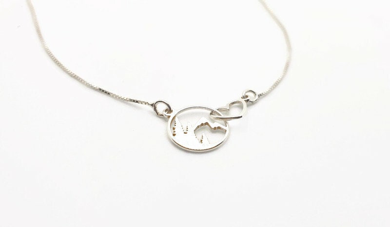 Mountain Forest Necklace - Sterling Silver 925 Hiking Adventure Jewelry Charm