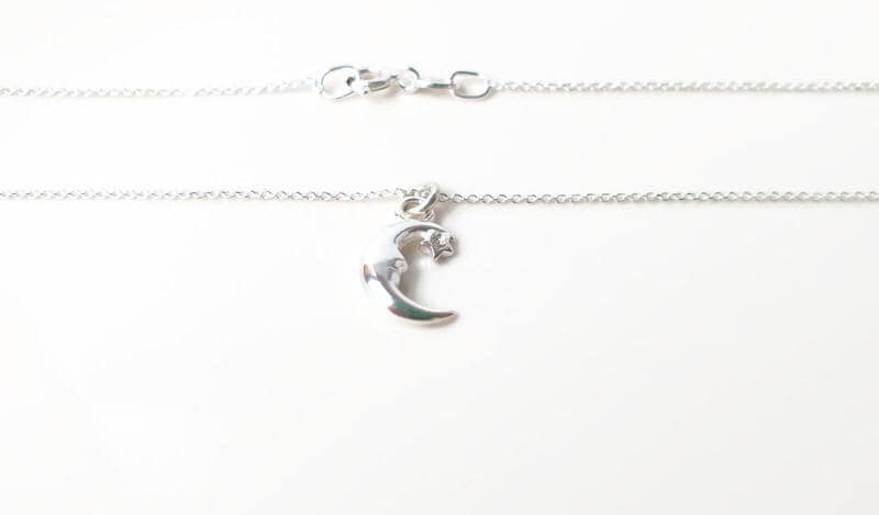 Half Moon and Star Pendant Necklace in Sterling Silver with the Chain, celestial moon stars jewelry