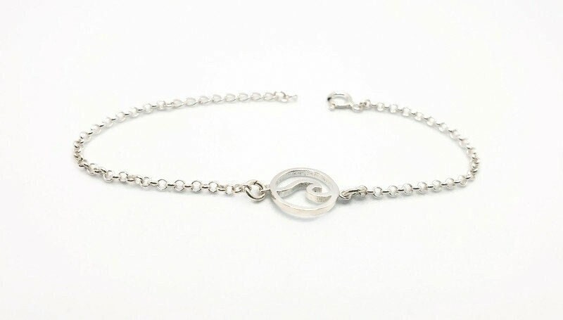 Sterling Silver Wave Bracelet – Adjustable Rolo Chain | Nautical Jewelry Gift
