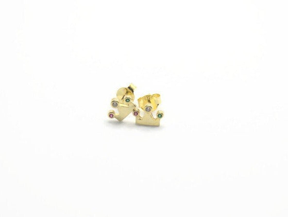 Gold Plated Crown Earrings: Cubic Zirconia Studs
