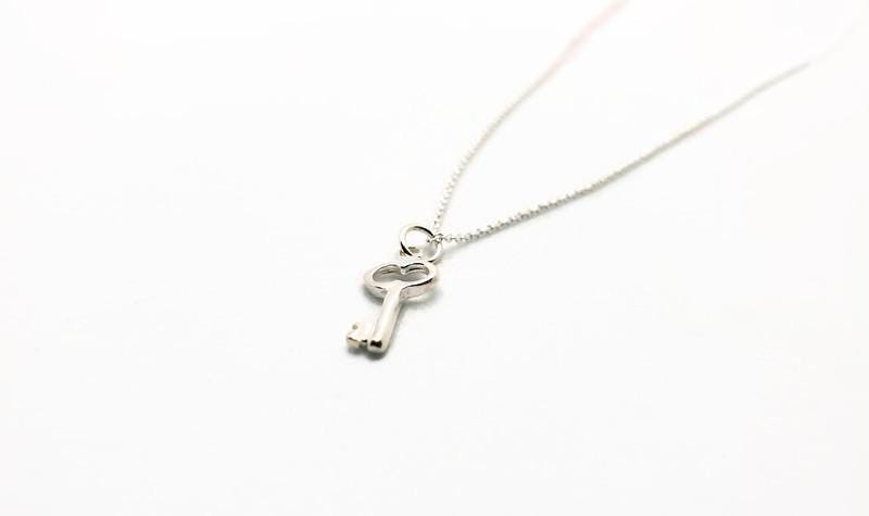 Sterling Silver Key Pendant Necklace, Minimalist Charm Jewelry