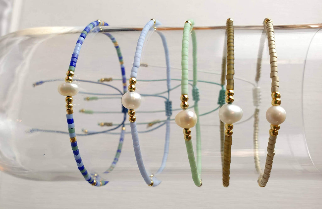Cultivated Pearl Bracelet – Japanese Seed Beads | Adjustable String Bracelet, Minimalist Boho Style