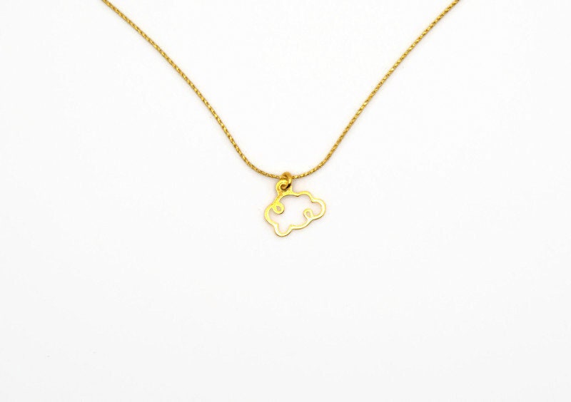 Gold Plated Necklace – Minimalist Cloud Pendant on Delicate Gold Chain, 17.7in