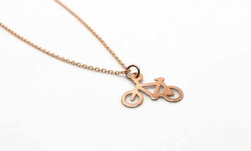 Rose Gold Bike Necklace – 18K Rose Gold Plated Silver Bike Pendant Charm