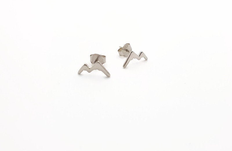 Sterling Silver Mountain Earrings – Minimalist Studs with 925 Silver Backs