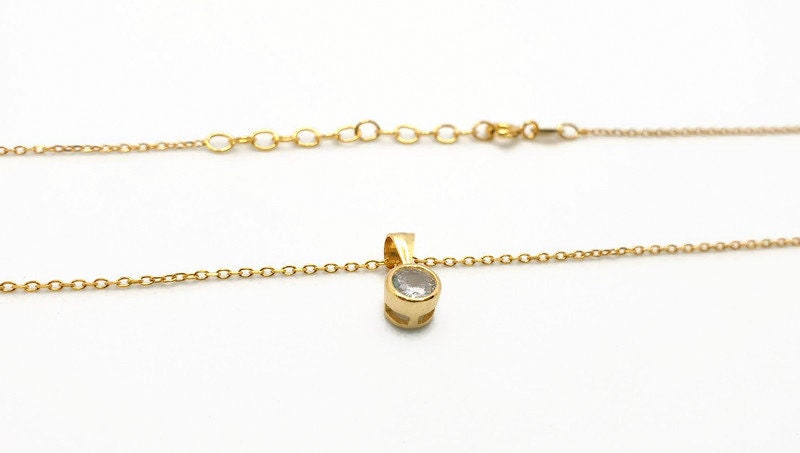 Cubic Zirconia and 18K Gold Plated Silver Necklace, Minimalist Elegant Pendant, Gemstone Quartz Jewelry