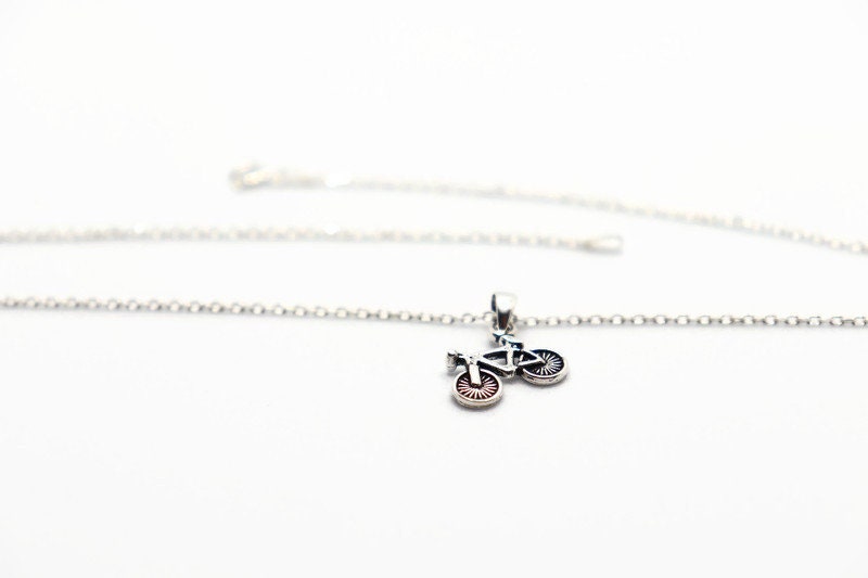 Bike Necklace Silver | Dainty Layered Necklace With Bicycle Charm Pendant & Cycling Jewelry Gift