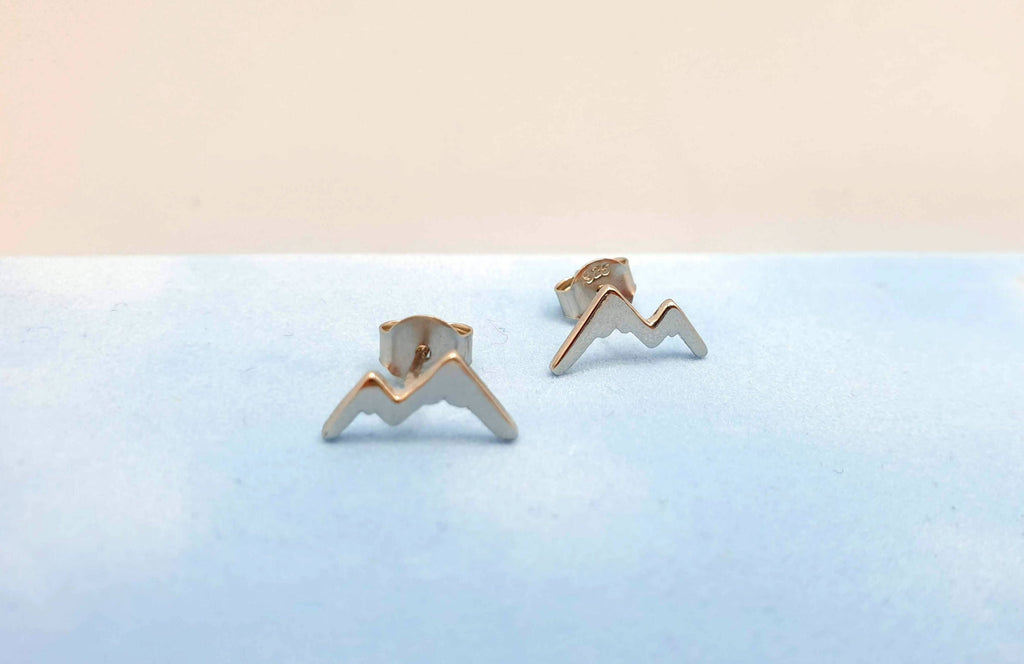 Sterling Silver Mountain Earrings – Minimalist Studs with 925 Silver Backs