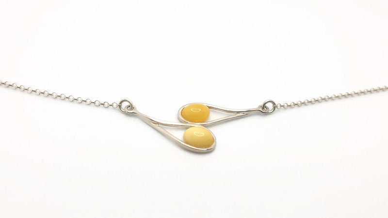 Baltic Amber Necklace – Sterling Silver, Oval Cut Pendant, Honey & Milky Yolk