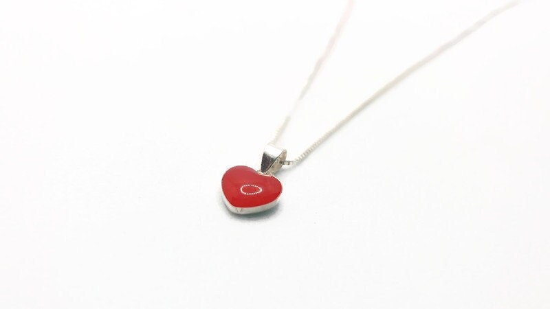 Romantic Heart Enamel Red Pendant Necklace in Sterling Silver, Love Friendship Heart Pendant, Silver Jewelry