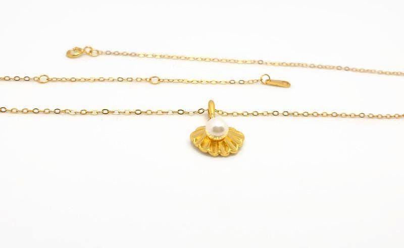 Seashell Pendant Necklace – Gold Plated Silver Chain with Cultured Pearl Jewelry