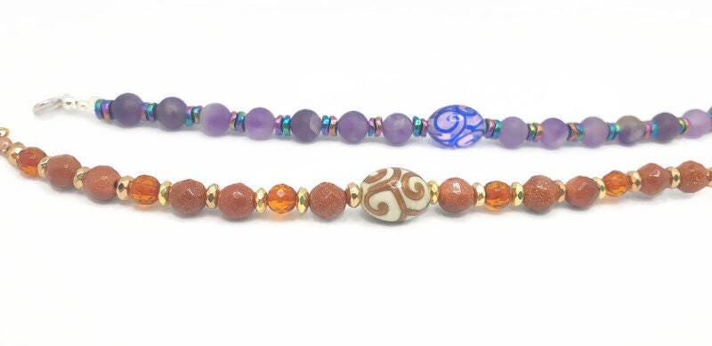 Goldstone Bracelet - Adjustable Wrist Gemstone Jewelry With Amber & Hematite