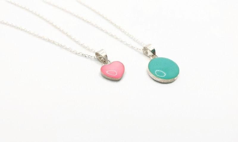 Sterling Silver Enamel Pendant Necklace: Heart or Circle Charm