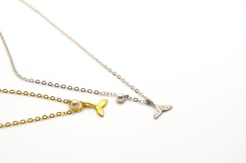 Whale Tail Necklace – Sterling Silver Or Gold Plated Pearl Jewelry With Tiny Pendant
