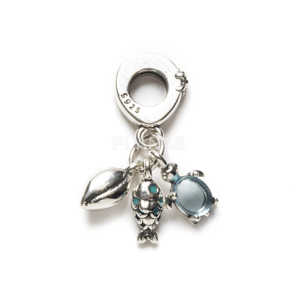Sterling Silver Turtle Necklace – Crystal Enamel Pendant, Shell & Fish Charms