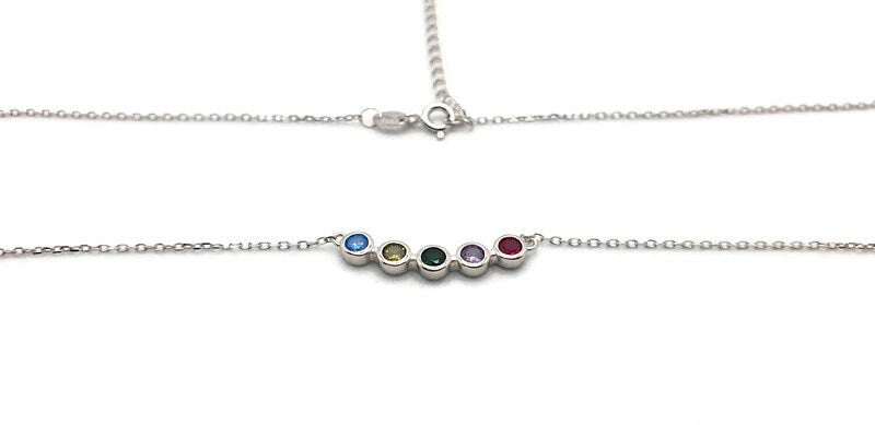 Multicolor Cubic Zirconia Necklace – Sterling Silver, Adjustable Length Chain