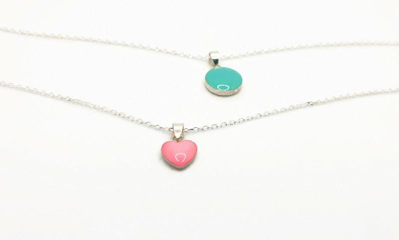 Sterling Silver Enamel Pendant Necklace: Heart or Circle Charm