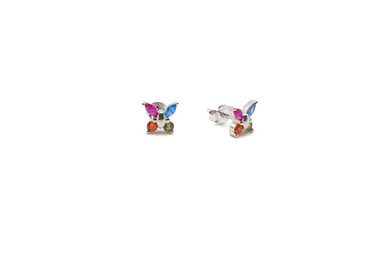 Butterfly Stud Earrings – Sterling Silver Studs with Colorful Cubic Zirconia Gems
