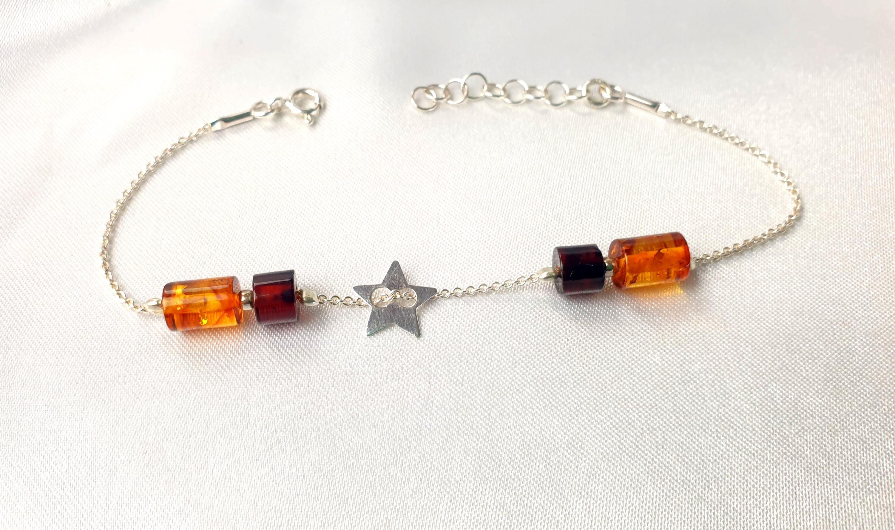 Baltic Amber Bracelet – Adjustable Star Design With Honey Cognac Amber & Sterling Silver