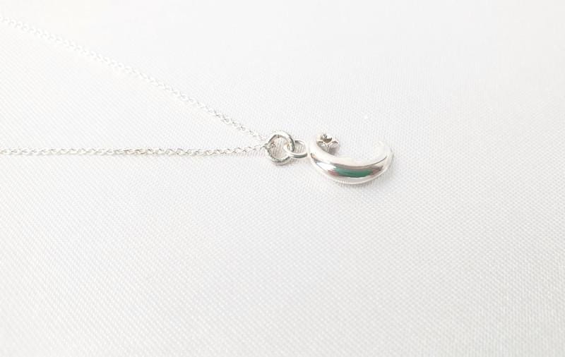 Half Moon and Star Pendant Necklace in Sterling Silver with the Chain, celestial moon stars jewelry