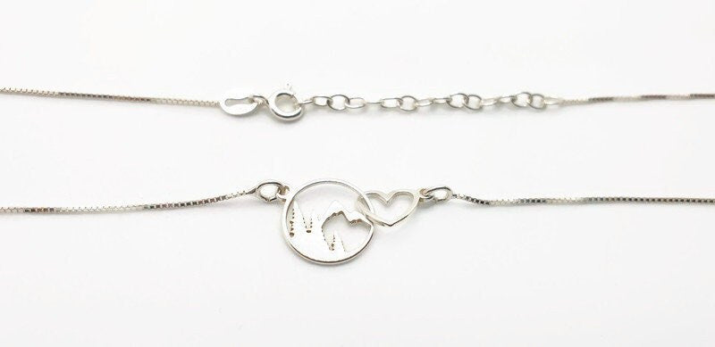Mountain Forest Necklace - Sterling Silver 925 Hiking Adventure Jewelry Charm