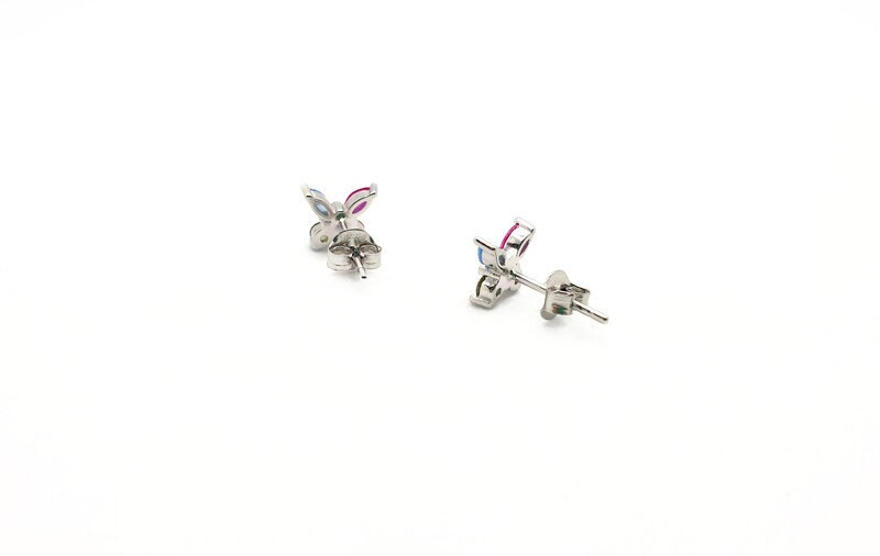 Butterfly Stud Earrings – Sterling Silver Studs with Colorful Cubic Zirconia Gems