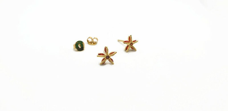 Gold Plated Starfish Earrings – Orange CZ Studs | Boho Jewelry, Beach Inspired