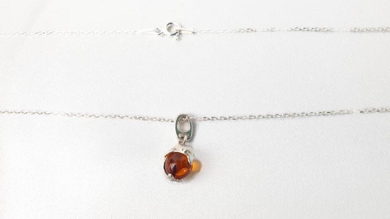 Amber Dolphin Pendant – Baltic Amber Jewelry with Honey Cognac Bead & Sterling Silver Necklace