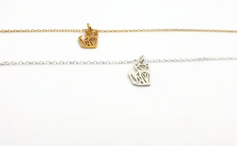 Origami Fox Necklace – Sterling Silver & 18K Gold Plated Pendant Jewelry