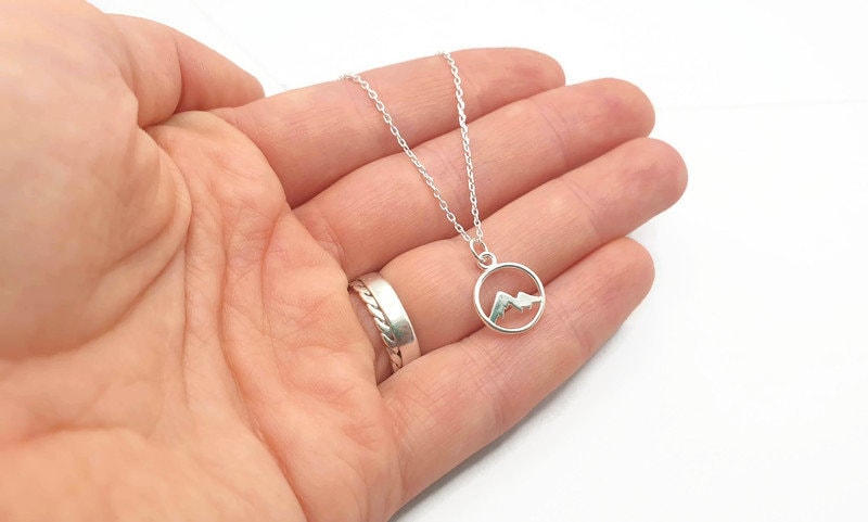 Mountain Necklace Silver - Minimalist Mountain Jewelry Pendant on Cable Chain