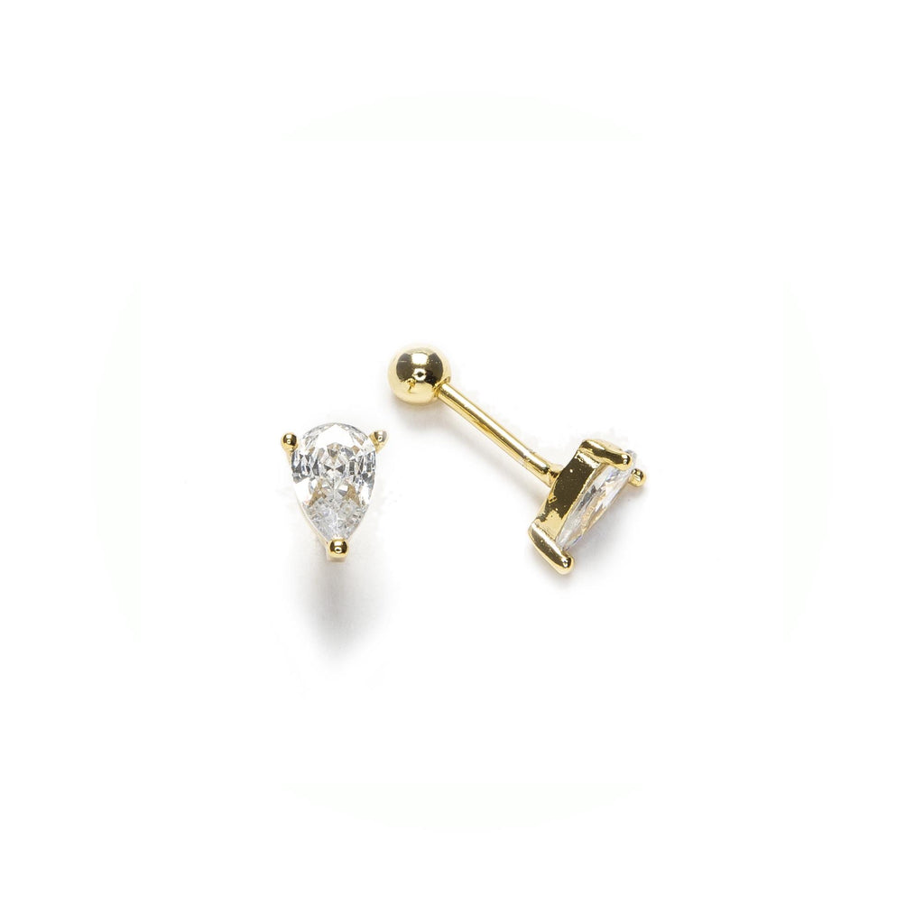 Gold Teardrop Earrings – Cubic Zirconia Screw Back Studs | Sterling Silver